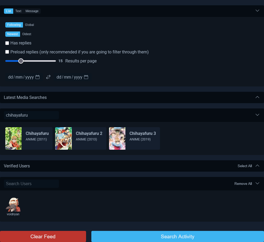 An example of activity search
